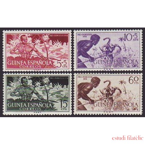 Guinea Española 334/37 1954 Pro indígenas Caza MNH 
