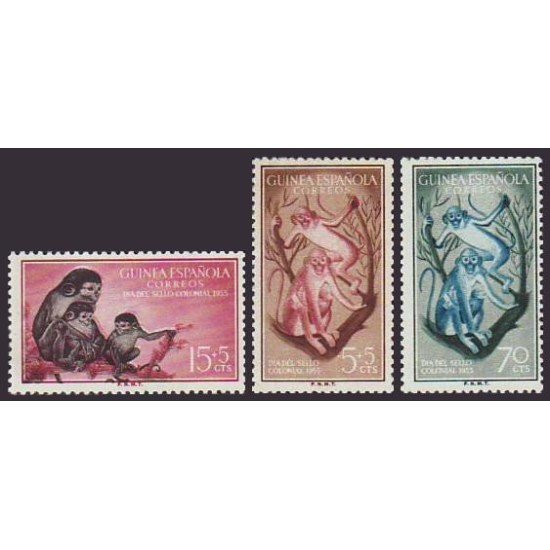 Guinea Española 355/57 1955 Día del Sello Fauna MNH