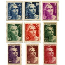 France Francia Nº 725/33 1945 - 1947  Marrianne de Gandon Fijasello