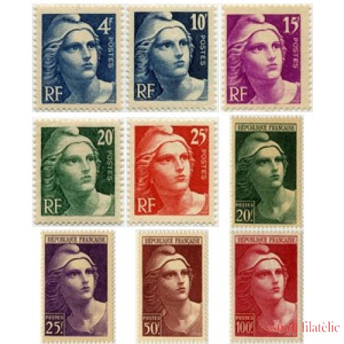 France Francia Nº 725/33 1945 - 1947  Marrianne de Gandon Fijasello