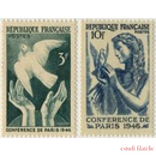France Francia Nº 761/62 1946 Conferencia de la paz en Paris Fijasellos