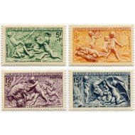 France Francia Nº 859/62 1949 Bajorrelieves de la Fontaine de Bouchardon fijasellos