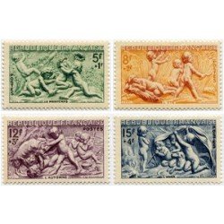 France Francia Nº 859/62 1949 Bajorrelieves de la Fontaine de Bouchardon fijasellos