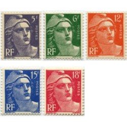 France Francia Nº 883/87 1951  Marianne de Gandon Fijasellos