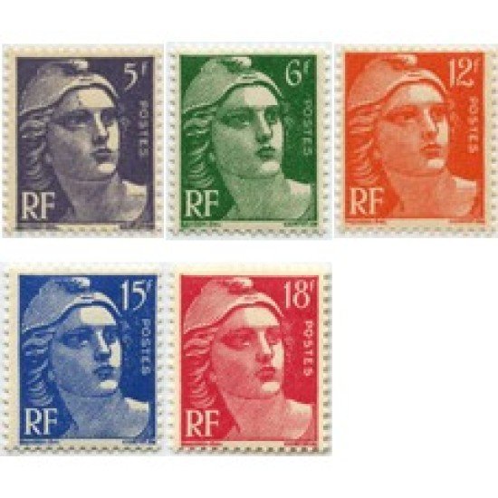 France Francia Nº 883/87 1951 Marianne de Gandon Lujo France Francia Nº 883/87 1951 Marianne de Gandon Lujo