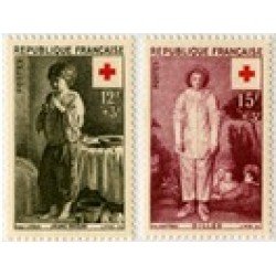 France Francia Nº 1089/90 1956 Sorteo a favor de la Cruz Roja Fijasellos France Francia Nº 1089/90 1956 Sorteo a favor de la Cruz Roja Fijasellos