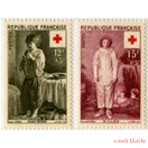 France Francia Nº 1089/90 1956 Sorteo a favor de la Cruz Roja Fijasellos