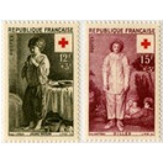 France Francia Nº 1089/90 1956 Sorteo a favor de la Cruz Roja Fijasellos