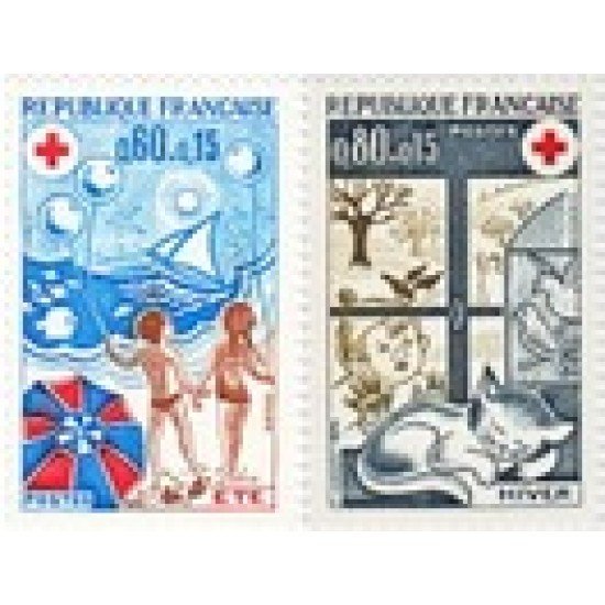 France Francia Nº 1828/29 1974 Sorteo a favor de la Cruz Roja Lujo