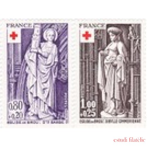France Francia Nº 1910/11 1976 Sorteo de la Cruz Roja -Esculturas religiosas- Lujo