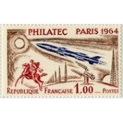 France Francia Nº 1422 1964 PHILATEC París Mísil, caballo, antenas... con viñeta Fijasellos
