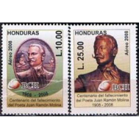 Honduras A- 1332/33 2008 Personalidades Literatura Juan Ramon Molina MNH