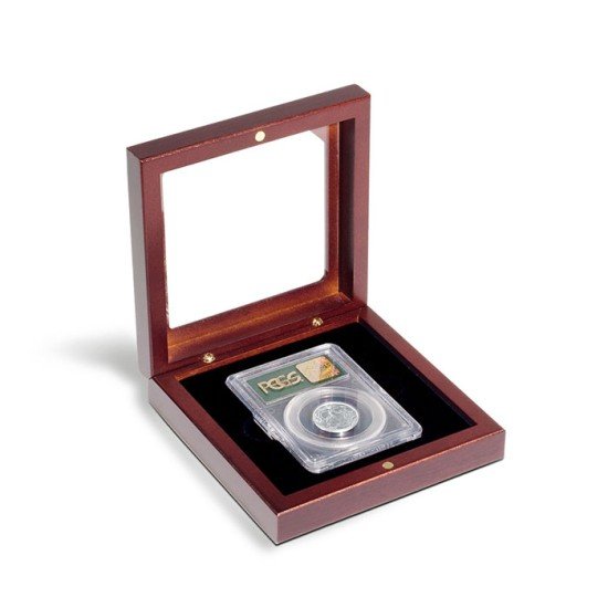 Leuchtturm 307925 Estuche de madera VOLTERRA, para 1 cáps.de moneda certificada (Slab) con ventana cristal Leuchtturm 307925 Estuche de madera VOLTERRA, para 1 cáps.de moneda certificada (Slab) con ventana cristal