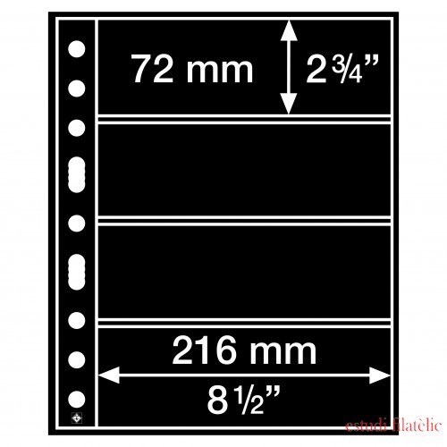 Leuchtturm 312682 Hojas de plástico GRANDE, con 4 bandas horizontales, negras Leuchtturm 312682 Hojas de plástico GRANDE, con 4 bandas horizontales, negras