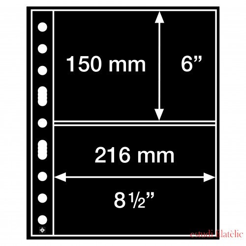 Leuchtturm 324690 Hojas de plástico GRANDE, con2 bandas horizontales, negro Leuchtturm 324690 Hojas de plástico GRANDE, con2 bandas horizontales, negro