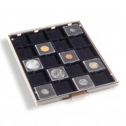 Leuchtturm 327468 Bandeja para monedas 20 divisiones esquinadas 50 x 50 mm, color humo, con bandeja negra