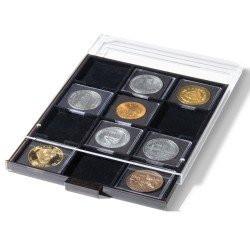 Leuchtturm 343232 Bandeja para monedas 12 divisiones cuadradas 67 x 67 mm, color humo, con bandeja negra Leuchtturm 343232 Bandeja para monedas 12 divisiones cuadradas 67 x 67 mm, color humo, con bandeja negra