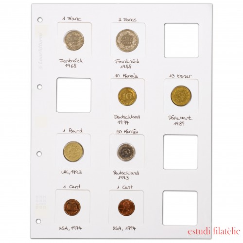 Leuchtturm 345707 Hojas clasificadoras MATRIX para guardar 12 cartones de monedas MATRIX, blanco, 5 unidades