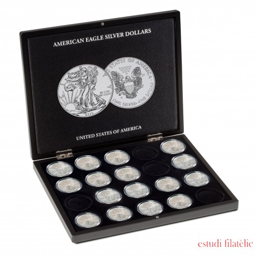 Leuchtturm 348033 Estuche VOLTERRA para 20 monedas de plata American Eagle en cápsulas, negro