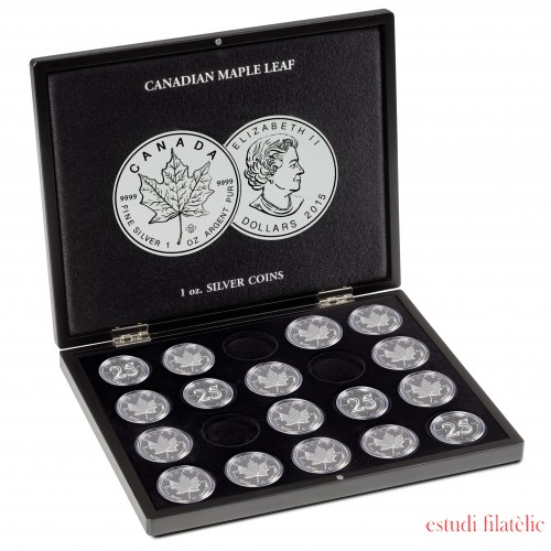 Leuchtturm 348034 Estuche VOLTERRA para 20 monedas de plata Maple Leaf en cápsulas, negro