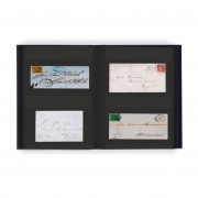 Leuchtturm 356228 Álbum para 128 cartas y tarjetas postales, 64 páginas negras, tapa acolchada, azul