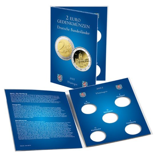 Leuchtturm 361518 Tarjeta para 5 monedas conmemorativas alemanas de 2 euros de Turingia (año 2022) Leuchtturm 361518 Tarjeta para 5 monedas conmemorativas alemanas de 2 euros de Turingia (año 2022)
