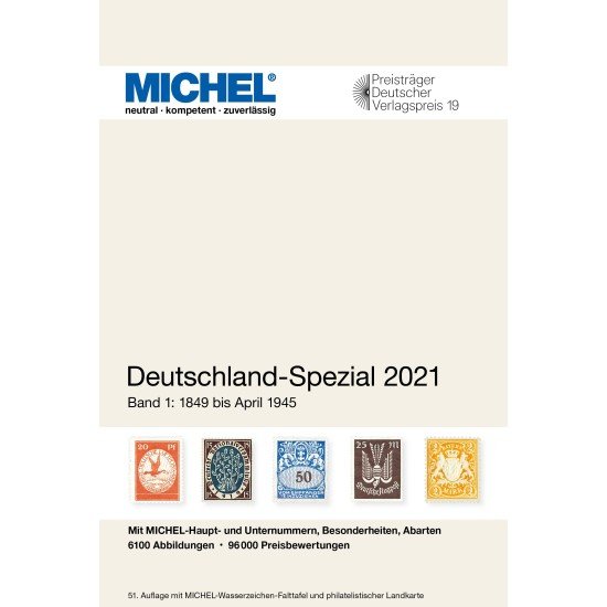 Leuchtturm 365141 MICHEL-Briefmarken-Katalog Deutschland-Spezial, Band 1 (1849 bis April 1945) 2021 Leuchtturm 365141 MICHEL-Briefmarken-Katalog Deutschland-Spezial, Band 1 (1849 bis April 1945) 2021