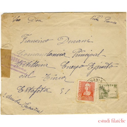 Historia postal - HP1938 - ESPAÑA CARTA MENDAVIA A LOGROÑO CENSURA MILITAR