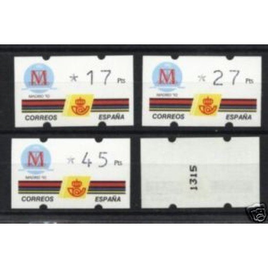 <div><strong>ATMs Kl&uuml;ssendorf Madrid 92 3 dígitos 4 valores Año 1994 con número<br
/>
</strong></div>