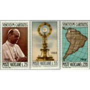 REL/S Vaticano  Nº 479/81  1968  39º Congreso eucarístico inter. Bogota Custodia  Mapa Pablo VI Lujo