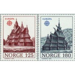 Noruega - 725/26 - 1978 Europa Monumentos Iglesias esculpidas en madera Lujo Noruega - 725/26 - 1978 Europa Monumentos Iglesias esculpidas en madera Lujo