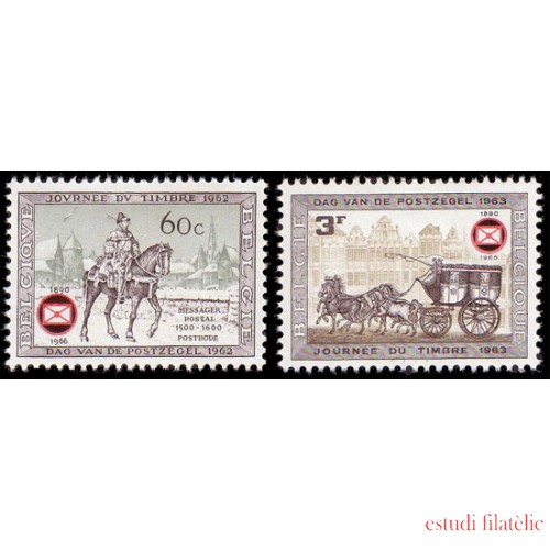 Bélgica  Nº 1395/96  1966  75º Aniv. Fed. filatélicas Carruajes Caballos Lujo