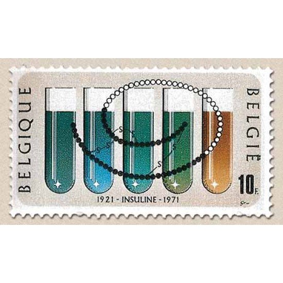 Bélgica Nº 1595 1971 50º ANiv. descubrimiento insulina Tubos de ensayo Lujo Bélgica Nº 1595 1971 50º ANiv. descubrimiento insulina Tubos de ensayo Lujo