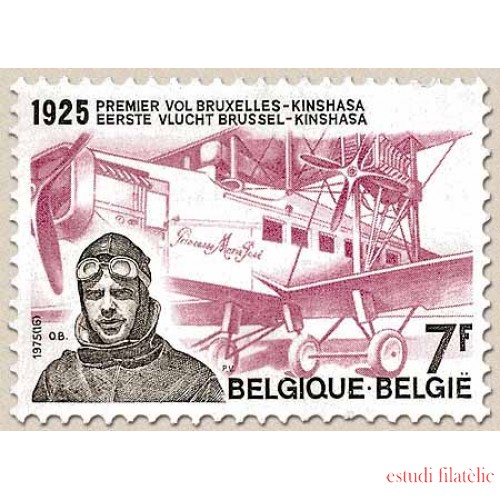 Bélgica - 1777 - 1975 50º Aniv. 1er enlace aéreo Bruselas-Kinshasa Edmond Thieffry  Avioneta Lujo
