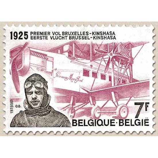 Bélgica - 1777 - 1975 50º Aniv. 1er enlace aéreo Bruselas-Kinshasa Edmond Thieffry Avioneta Lujo Bélgica - 1777 - 1975 50º Aniv. 1er enlace aéreo Bruselas-Kinshasa Edmond Thieffry Avioneta Lujo