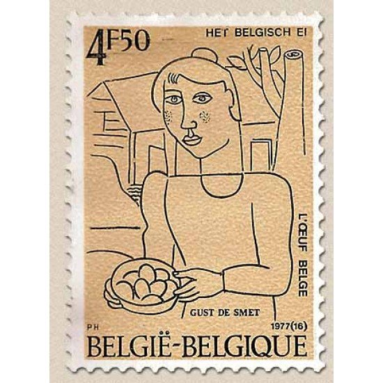 Bélgica - 1863 - 1977 Cuadro de G. de Smet La campesina con los huevos Lujo Bélgica - 1863 - 1977 Cuadro de G. de Smet La campesina con los huevos Lujo