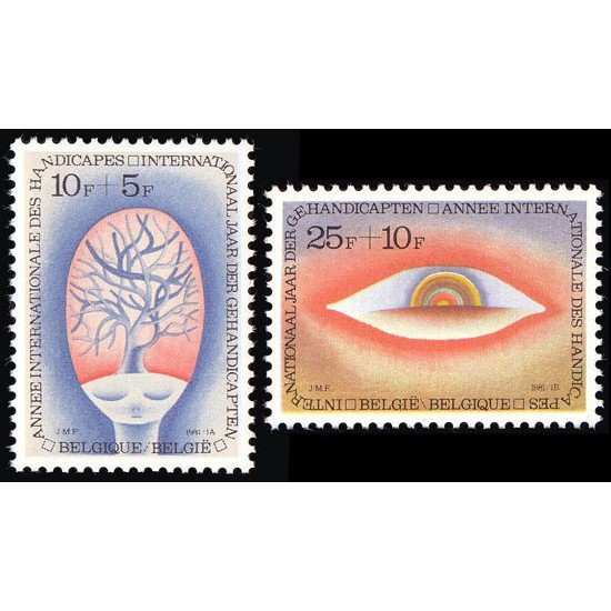 MED/S Bélgica Nº 1999/00 1981 Año inter. discapacitados Acuarelas Cerebro, sol Lujo MED/S Bélgica Nº 1999/00 1981 Año inter. discapacitados Acuarelas Cerebro, sol Lujo