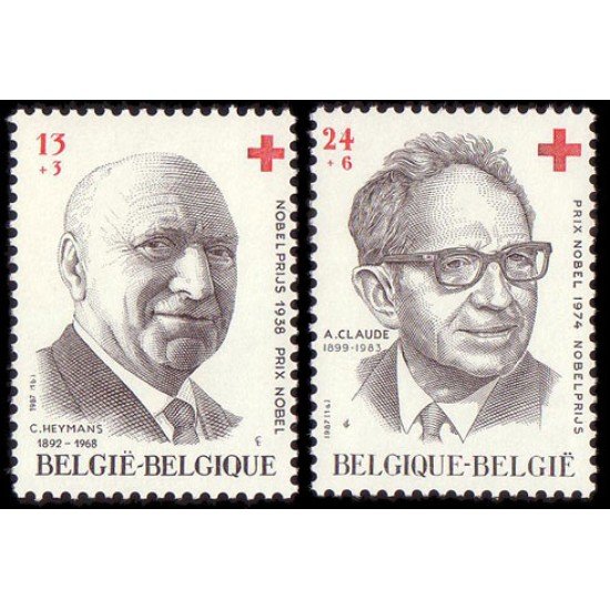 Bélgica Belgium Nº 2241/42 1987 Sorteo Cruz Roja belga Retratos premios Nobel Lujo Bélgica Belgium Nº 2241/42 1987 Sorteo Cruz Roja belga Retratos premios Nobel Lujo