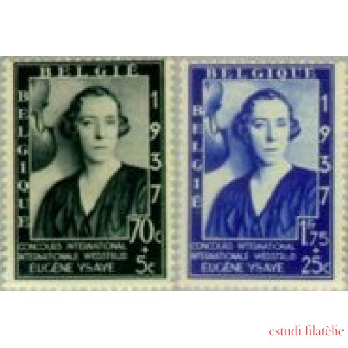 Bélgica - Correo ordinario 456/57 - 1937 Concurso inter. de música Eugène Ysaye Reina Elisabeth MNH 