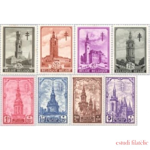 Bélgica - 519/26-F - 1939 Obras antituberculosis Campanarios Fijasellos