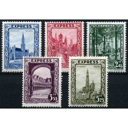 Bélgica - 1/5-U - 1929 Edificios y lugares Fijasellos