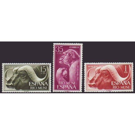 Rio Muni 32/34 1962 Día del Sello Fauna MNH Rio Muni 32/34 1962 Día del Sello Fauna MNH