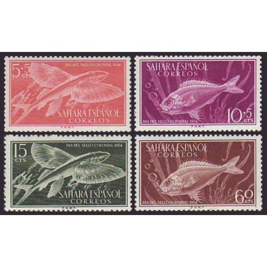 Sahara 116/19 1954 Día del Sello Fauna (peces) Fish MNH Sahara 116/19 1954 Día del Sello Fauna (peces) Fish MNH