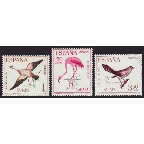 Sahara 262/64 1967 Día del Sello Fauna (aves). Bird MNH Sahara 262/64 1967 Día del Sello Fauna (aves). Bird MNH