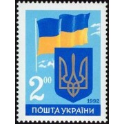 Ucrania - 178 - 1992 Símbolos nacionales Bandera y escudo Lujo