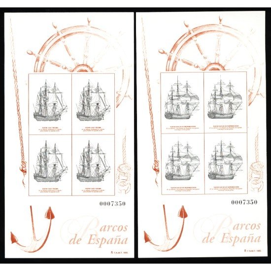 España Spain Hojitas Recuerdo 128/29 1995 FNMT Barcos de España Ship España Spain Hojitas Recuerdo 128/29 1995 FNMT Barcos de España Ship